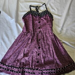 Pink and Black Polka Dot Halter Dress